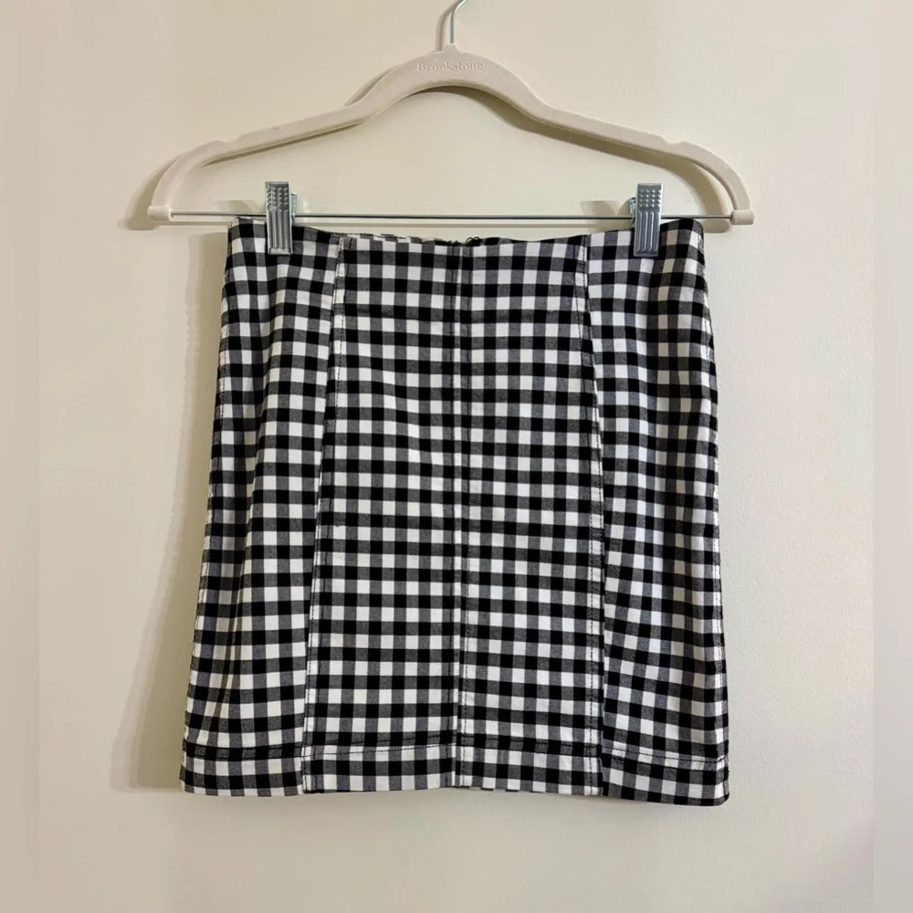 Free People Black & White Gingham Mini Skirt - Picture 3 of 11